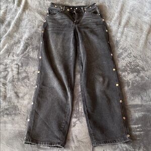 Avec Les Filles Dark Gray Straight Leg Jeans with Side Buttons